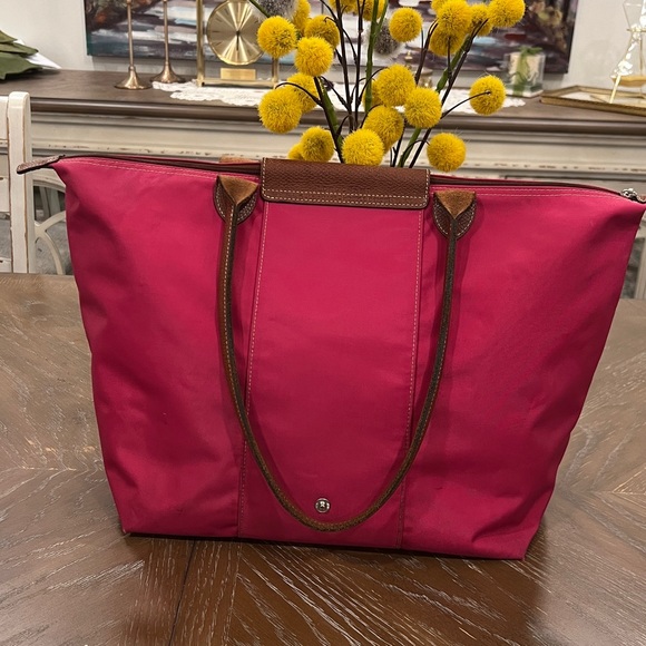 SOLD Long Champ Le Pliage “shopping” Modele Depose Pink Shoulder Tote Bag Long - Picture 4 of 17